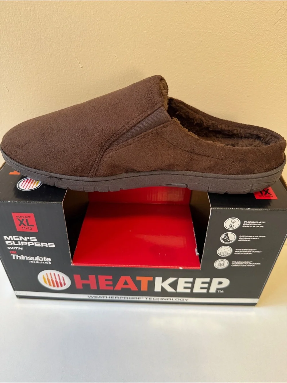 3M Thinsulate Men’s Brown Slip-On Heat Keep Memory Foam Slippers XL (11-12)